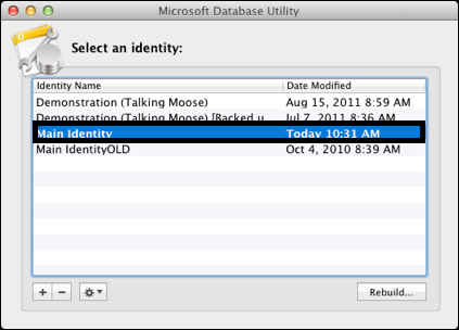 troubleshoot or rebuild the outlook for mac 2011 identity database